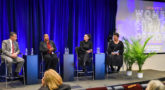 Dnika J. Travis, PhD, Vice President, Research, Catalyst (right), moderates a panel discussion on intersecting identities with Giorgio Siracusa, Procter & Gamble, Kanika Raney, Google, and Dr. Allison Scott, Kapor Institute.