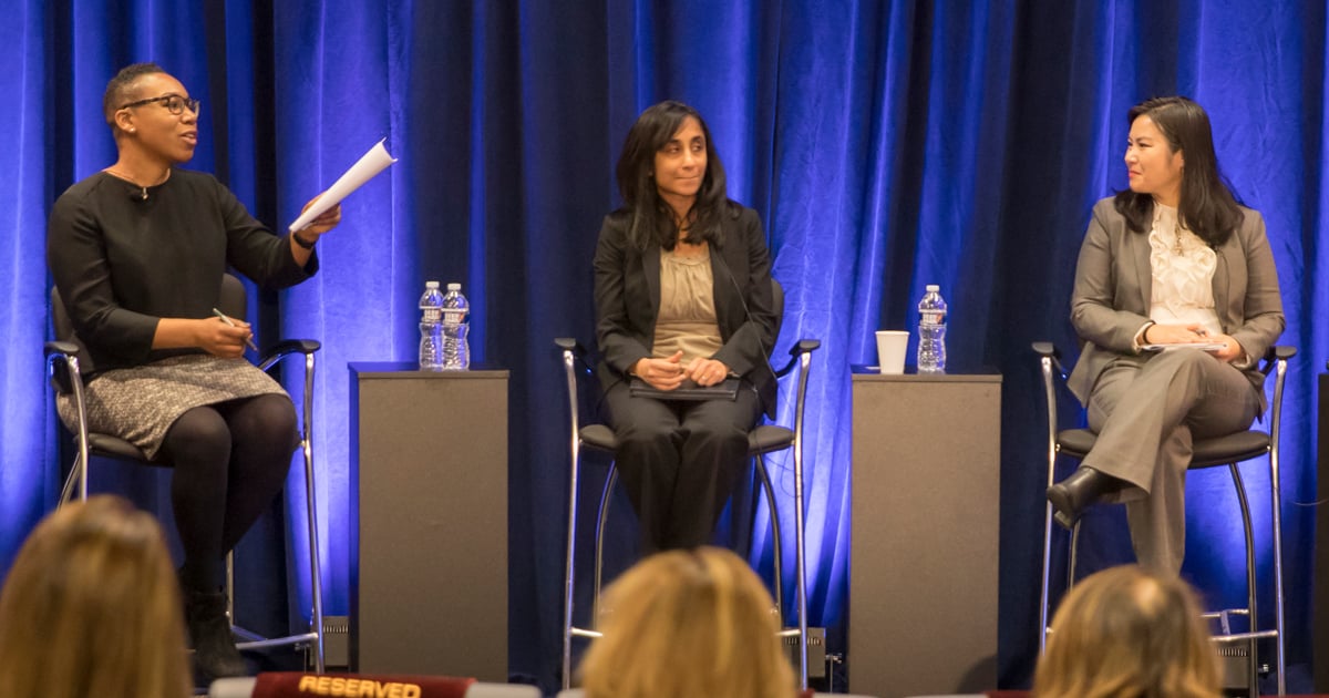 Co-Moderator Naomi Patton, Catalyst (left) discusses inclusion in the global labor force with Mekala Krishnan, from McKinsey and Jieun Choi from the World Bank.