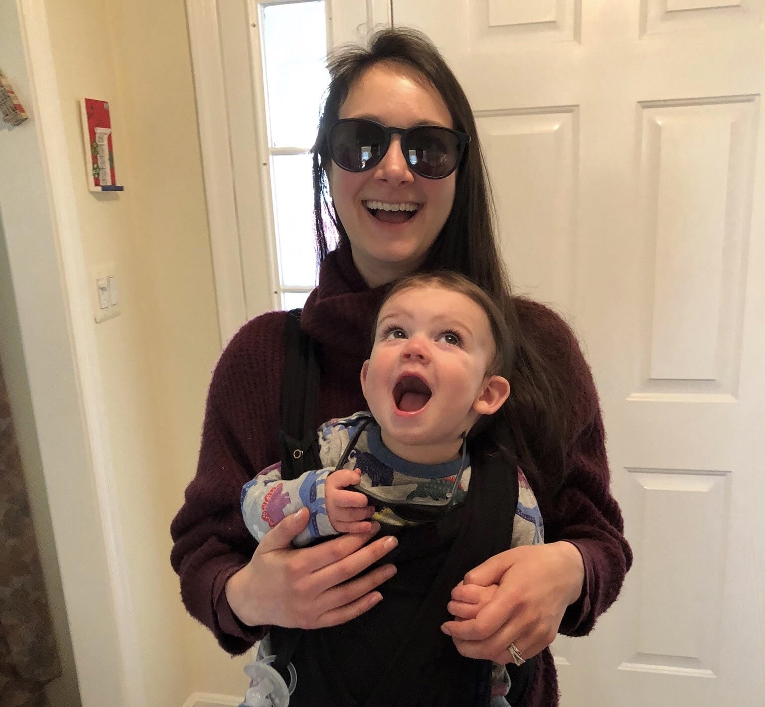 Alix and her son getting ready for a walk.