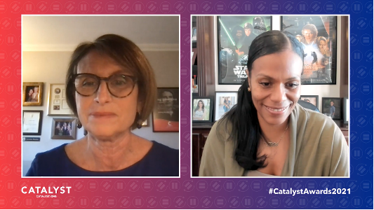Catalyst CEO Lorraine Hariton speaking with Kiera Fernandez, Senior Vice President, Human Resources and Chief Diversity and Inclusion Officer, Target Corporation.