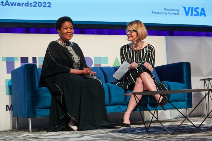 From left: Dr. Phumzile Mlambo-Ngcuka, former Deputy President of South Africa and former Executive Director of UN Women; Tanya van Biesen, Senior Vice President, Global Corporate Engagement, Catalyst