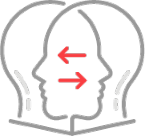 icon of two overlaping heads outlined in grey, with two red arrows pointing both ways in the section where the two heads overlap