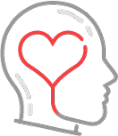 icon featuring a human head outlined in grey, with a red heart in the center 